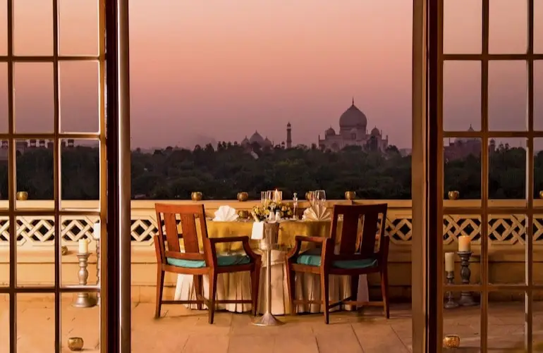 The view from The Oberoi Amarvilas boasts the Taj Mahal which is one of the most famous travel destinations in the world.