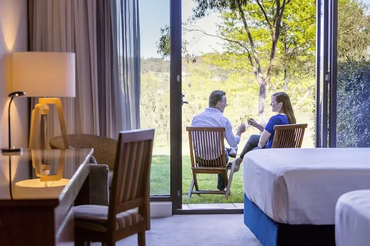 Yarra Valley Lodge suites and rooms have private balconies or direct access to garden areas, perfect for romantic weekend getaways from Melbourne. 